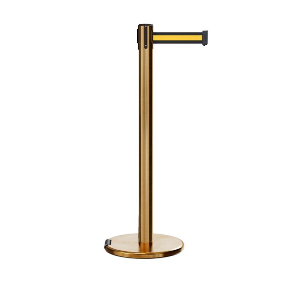 Montour Line Retractable Belt Rolling Stanchion, 2.5ft Sat.Brass Post  7.5ft Bk/Y H ME630-SB-BYH-75